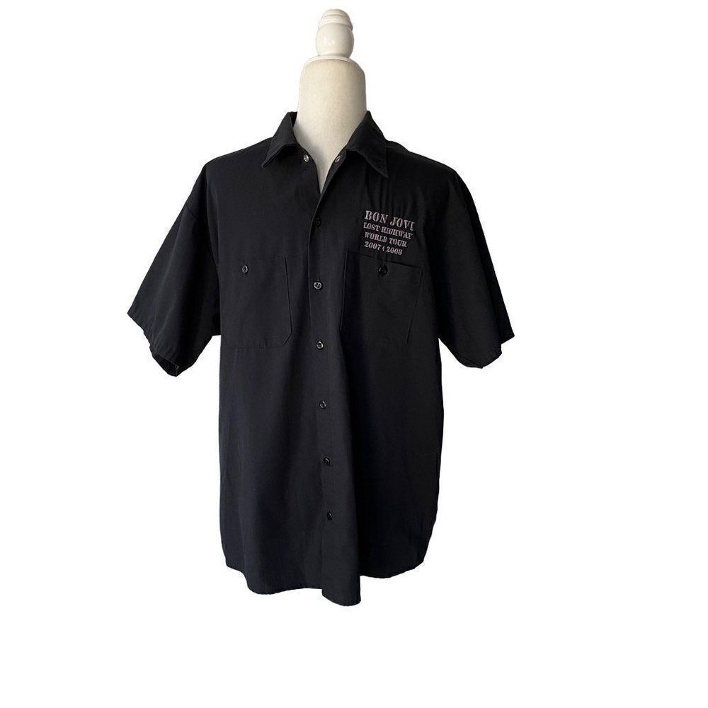 Bon Jovi Lost Highway Tour 2008 Button Shirt Black Heart and Dagger Logo